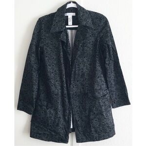 Women’s black & white floral pattern lightweight trench jacket - size small